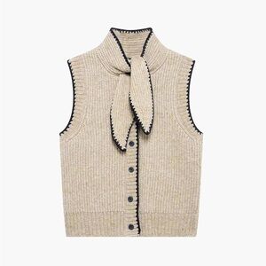 Commense Beige Knit Vest with Black Trim